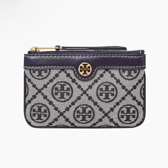 Tory Burch T Monogram Jacquard Card Case Tory Navy Gold - Picture 8 of 9